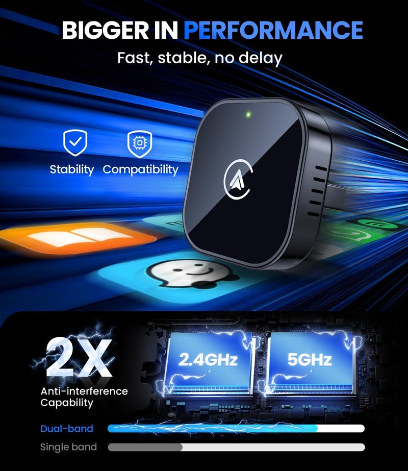 Teeran 2 in 1 Wireless CarPlay and Android Auto Adapter, Easy Setup Plug and Play, Fast Seamless Use Supports 1000+ Car's with Built-in Wired Car Play/Android Auto, Compact Sleek Design Car Adapter - Image 4